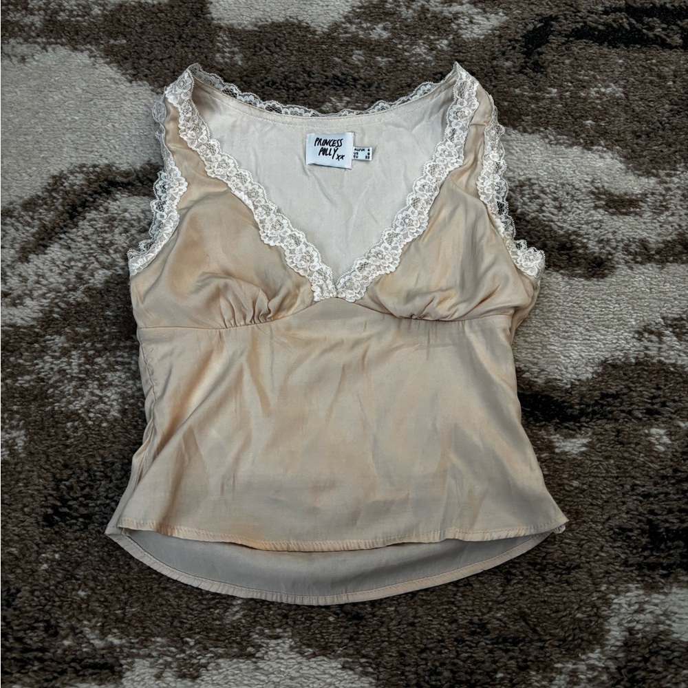 Princess Polly Cream Lace-Trimmed Top